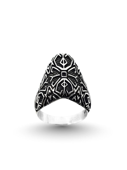 Desenli Zihgir Gümüş Erkek Okçu Yüzüğü