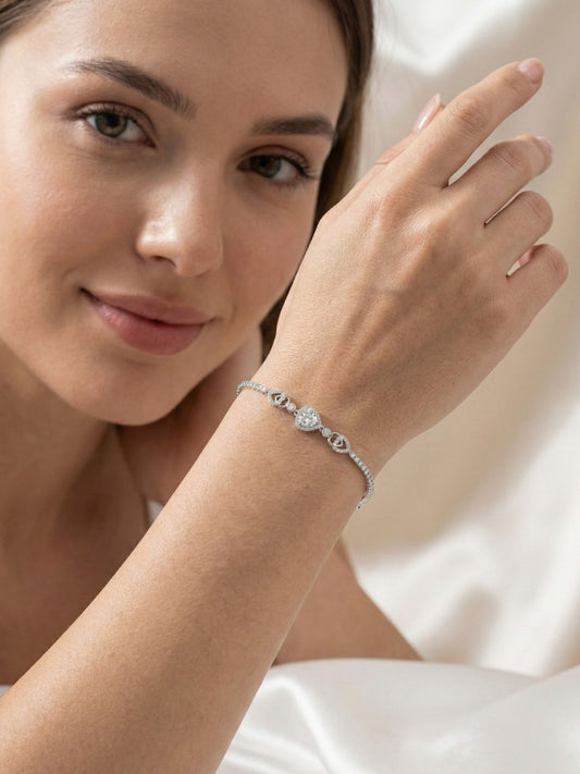 Beyaz Zirkon Taşlı Kalp Tenis Kadın Bileklik