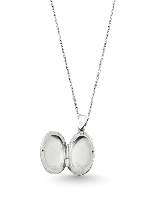 Bombeli Oval Kapaklı Gümüş Kadın Kolye 1.5x3.1cm