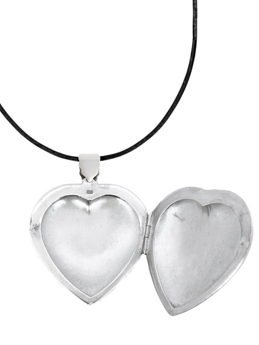 İri Bombe Kalp Kapaklı Gümüş Kolye 5.5x4.2 cm