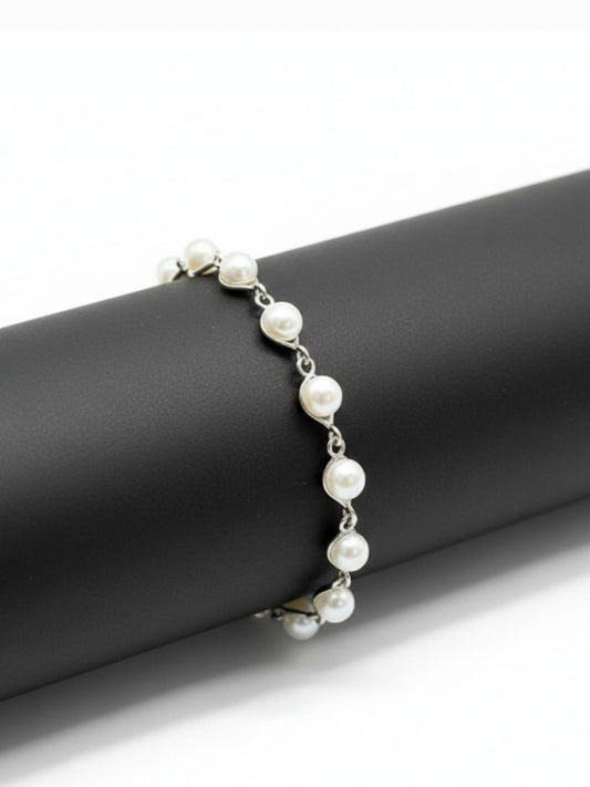 Gümüş Çerçeveli Damla İnci Gümüş Kadın Bileklik