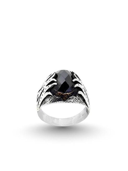 Oval Kesme Oniks Taşlı Gümüş Erkek Yüzük RXY7-GE49