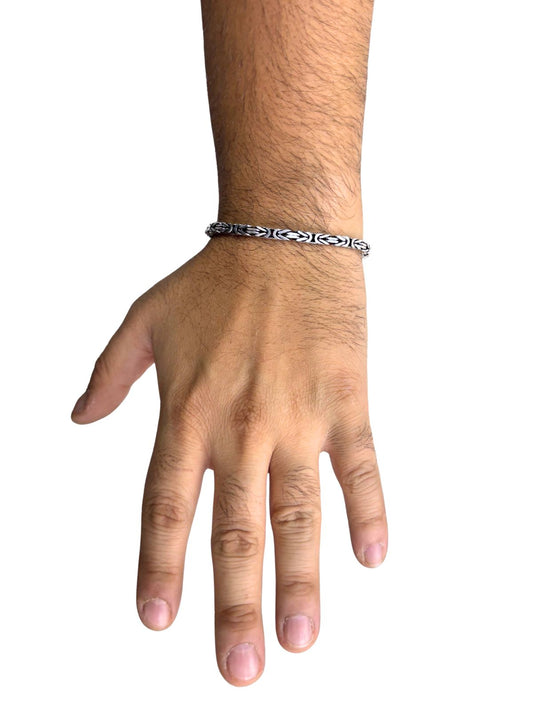 Köşeli Kral Gümüş Zincir Erkek Bileklik – 4 mm