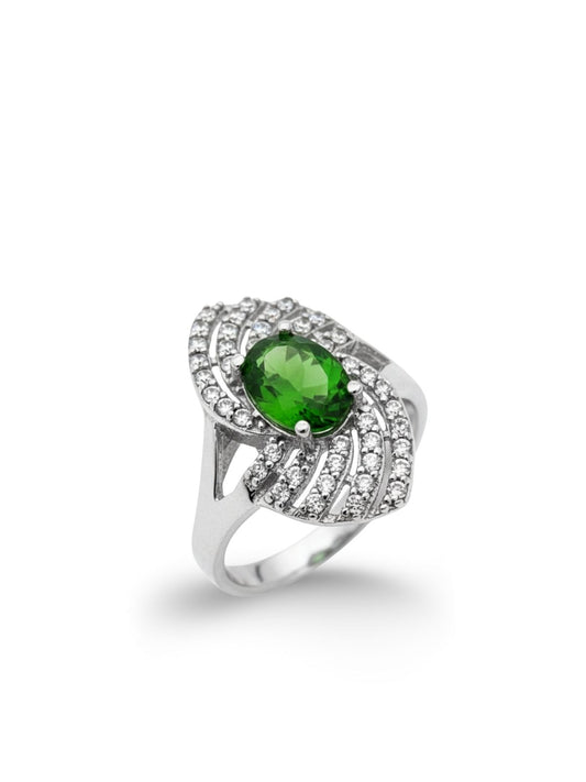 Oval Renkli Zirkon Taşlı Kadın Gümüş Yüzük