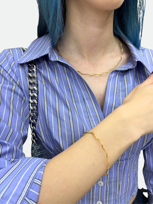 İtalyan Model Kalemli Kadın Gümüş Zincir Kolye & Bileklik – 24K Altın Kaplama & Gümüş Rengi