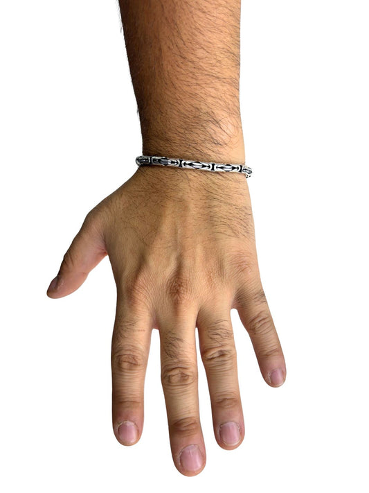 Yuvarlak Kral Gümüş Zincir Erkek Bileklik – 5 mm