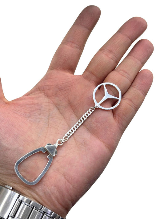 Minimal Mercedes Amblemi Gümüş Anahtarlık