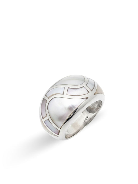 Bombeli Sedefli Tasarım Kadın Gümüş Yüzük