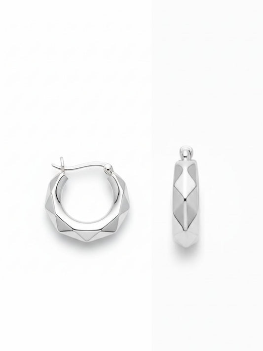 Çok Yüzeyli Cilalı Gümüş Kadın Halka Küpe 2x2 cm