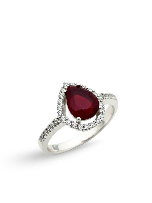 Damla Formunda Lal Taşlı Gümüş Kadın Yüzük