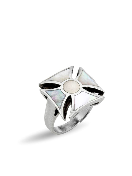 Geometrik Tasarım Mineli Gümüş Kadın Yüzük