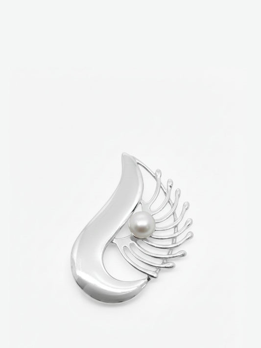 İnci Detaylı Modern Kıvrım Tasarım Gümüş Broş