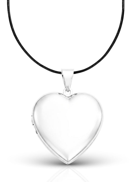 İri Düz Parlak Kalp Kapaklı Gümüş Kolye 6.5x5 cm