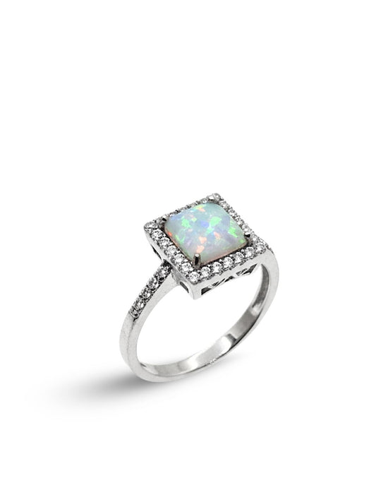 Kare Opal Taşlı Kadın Gümüş Yüzük