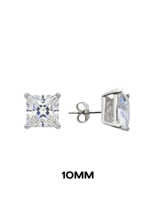 Kare Tırnaklı Tektaş Rodyumlu Vidalı Unisex Gümüş Küpe