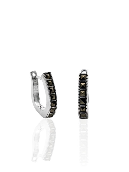 Markazit Taşlı Gümüş Kadın Halka Küpe 1.8x1.7cm