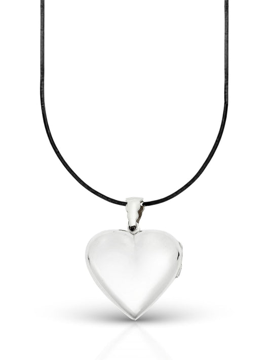 Parlak Bombeli Kalp Kapaklı Gümüş Kolye 4x3 cm