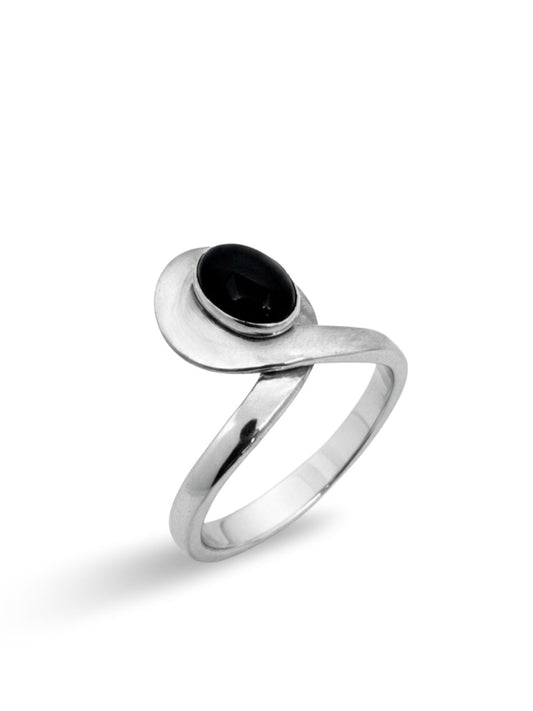 Retro Doğal Oniks Taşlı Kadın Gümüş Yüzük