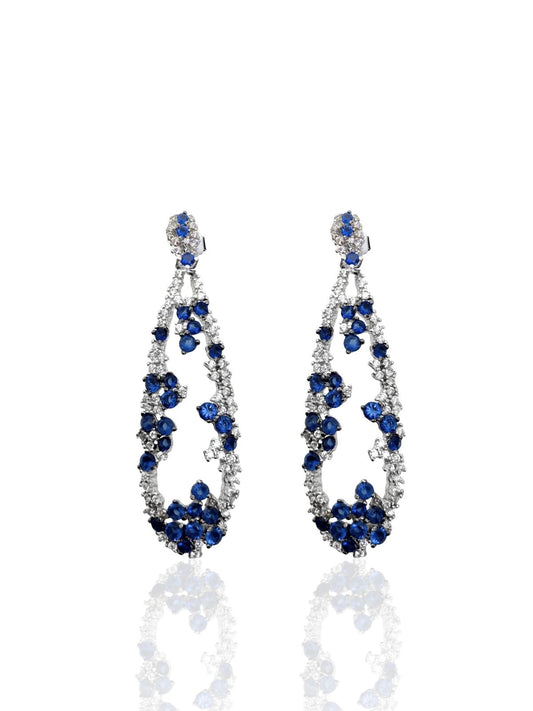 Beyaz Işıltılı Damla Form Safir&Yeşil Zirkon Vidalı Gümüş Küpe 5x1.4cm