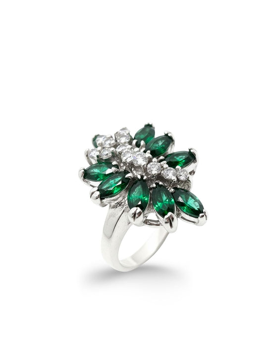 Zümrüt Buketi Zirkon Taşlı Kadın Gümüş Yüzük