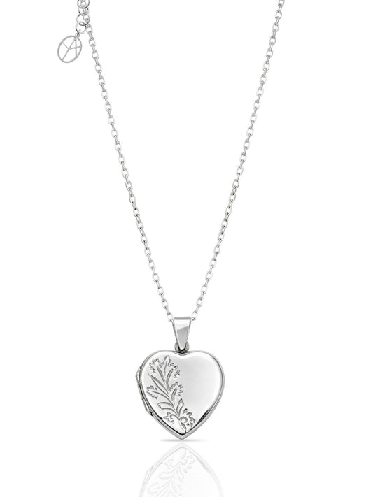 Verzierte Herz-Medaillon-Halskette aus 925 Silber – Oya Silver