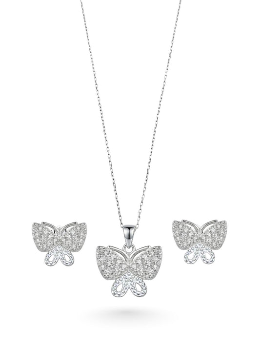 Işıltılı Kanatlar Koleksiyonu Gümüş Kelebek Set&Takım