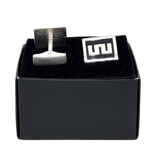 Dikdörtgen Siyah Mineli Gümüş Kol Düğmesi 02