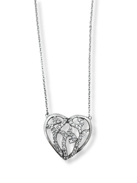 Beyaz Işıltılı İri Kalp Hayalet Gümüş Kadın Kolye