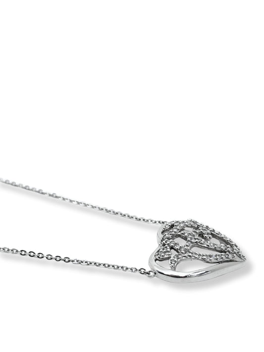 Beyaz Işıltılı İri Kalp Hayalet Gümüş Kadın Kolye