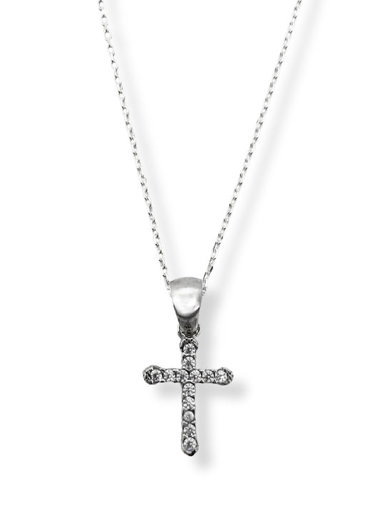 Minimal Beyaz Işıltılı Taşlı Haç Gümüş Kadın Kolye Model 2