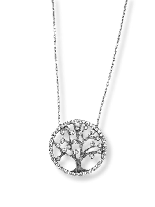 Beyaz Işıltı Çevrili Hayat Ağacı Hayalet Gümüş Kadın Kolye