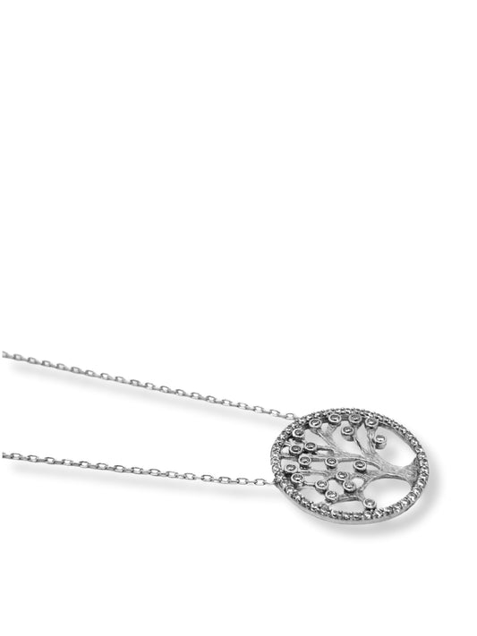 Beyaz Işıltı Çevrili Hayat Ağacı Hayalet Gümüş Kadın Kolye