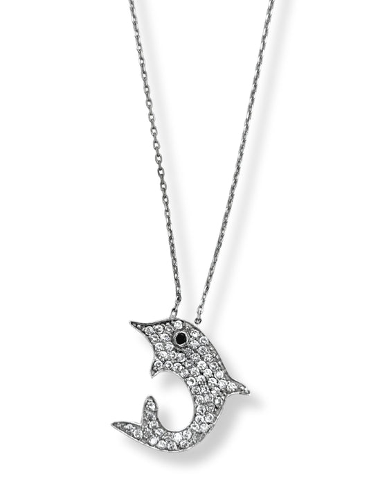 Beyaz Işıltı Yunus Hayalet Gümüş Kadın Kolye