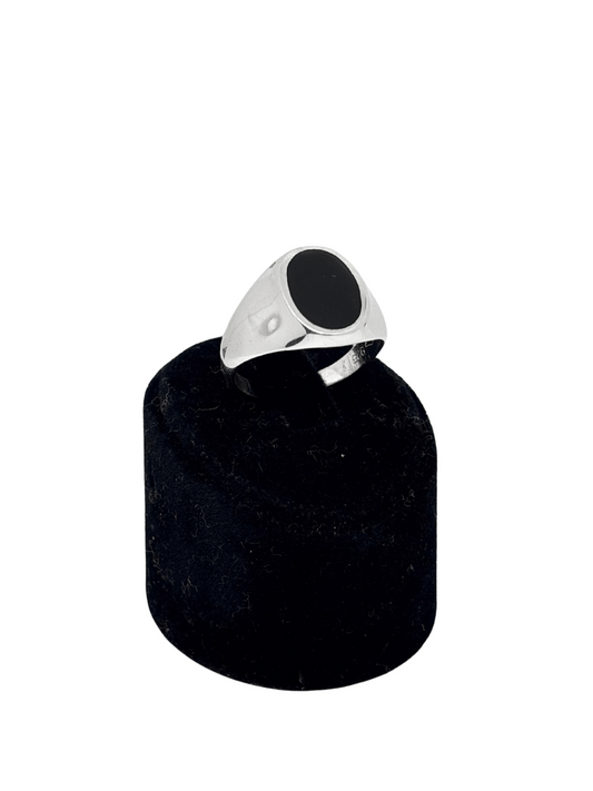 Cilalı Oval Siyah Mineli Gümüş Erkek Yüzük