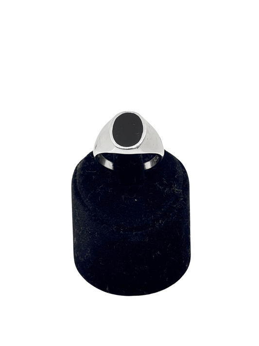 Cilalı Oval Siyah Mineli Gümüş Erkek Yüzük