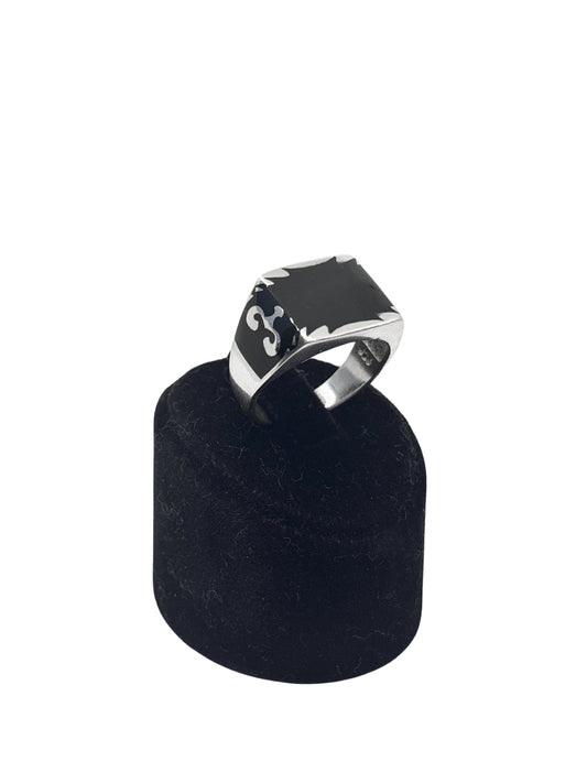 Zeby Siyah Mineli Kare Gümüş Erkek Yüzük