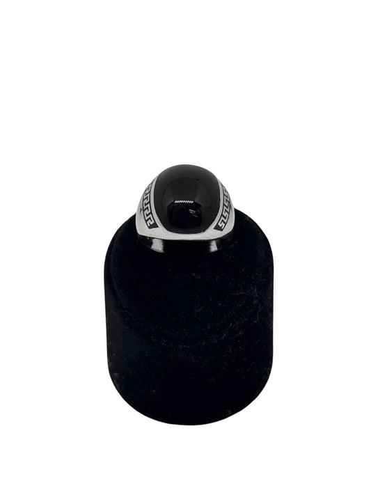 Grek Desen Yuvarlak Siyah Mineli Gümüş Erkek Yüzük