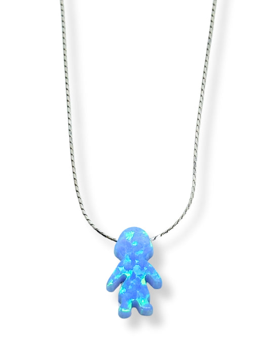 Mini Turkuaz Opal Işıltılı Çocuk Figürlü Gümüş Kadın Kolye