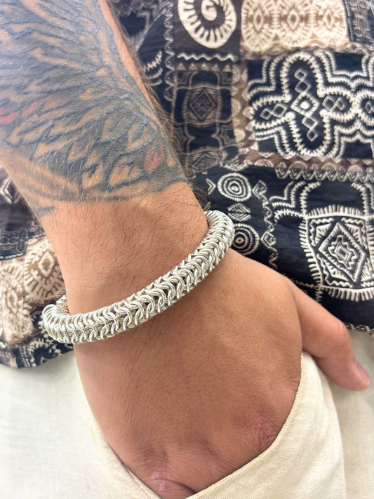 Thick Dense Loop Woven Silver Bracelet