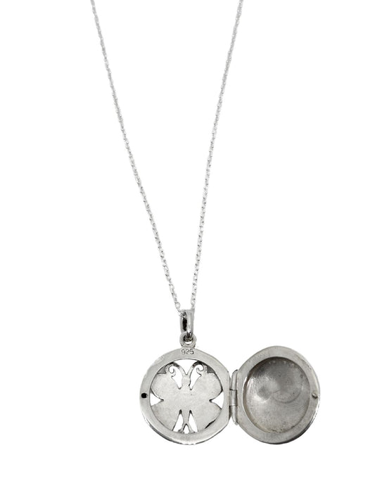 Gümüş Yuvarlak Kapaklı Kelebek Fotoğraflık Kolye