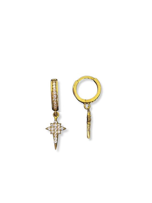 Minimal Taşlı Sallantılı Kutup Yıldızı Gümüş Halka Küpe 1.2x1.2 cm