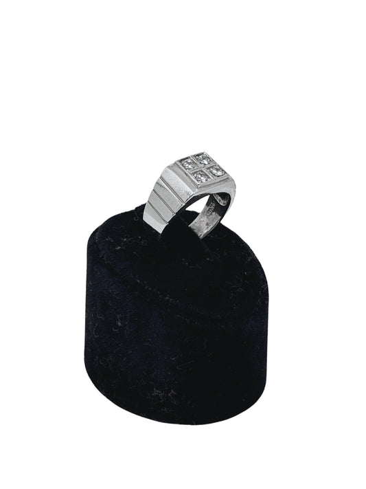 Beyaz Işıltılı Modül Kare Gümüş Erkek Yüzük