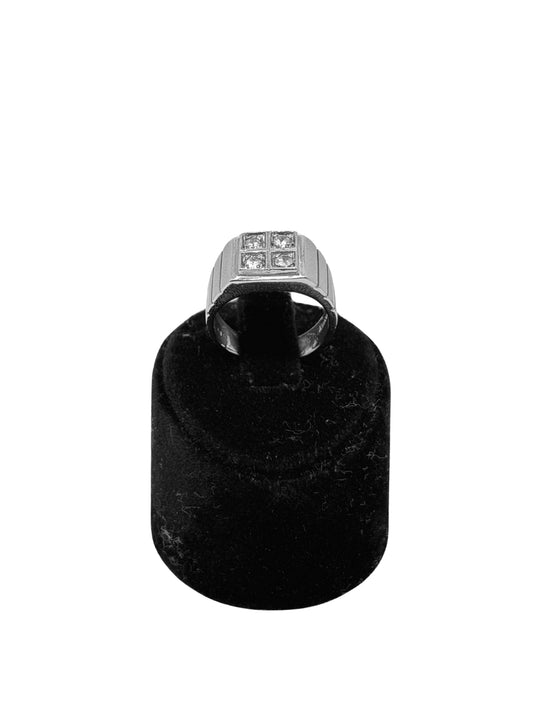 Beyaz Işıltılı Modül Kare Gümüş Erkek Yüzük