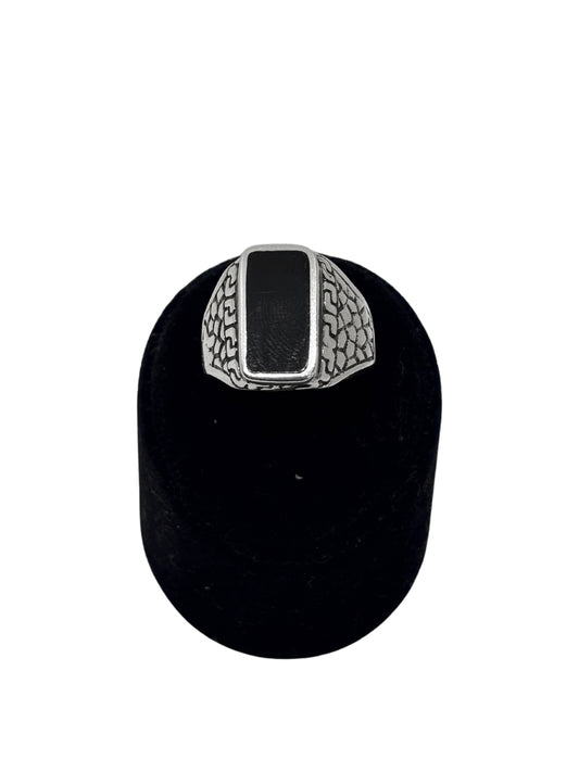 Mozaik Siyah Mineli Dikdörtgen Gümüş Erkek Yüzük