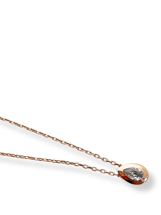 Mini Rose Gold Çerçeveli Beyaz Işıltı Damla Hayalet Gümüş Kadın Kolye
