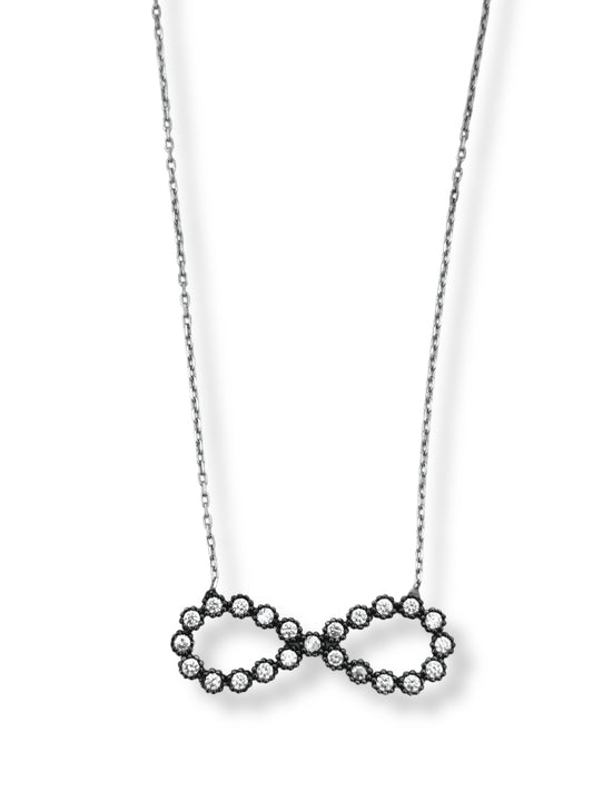 Beyaz Işıltılı Infinity Hayalet Siyah Gümüş Kadın Sonsuzluk Kolye