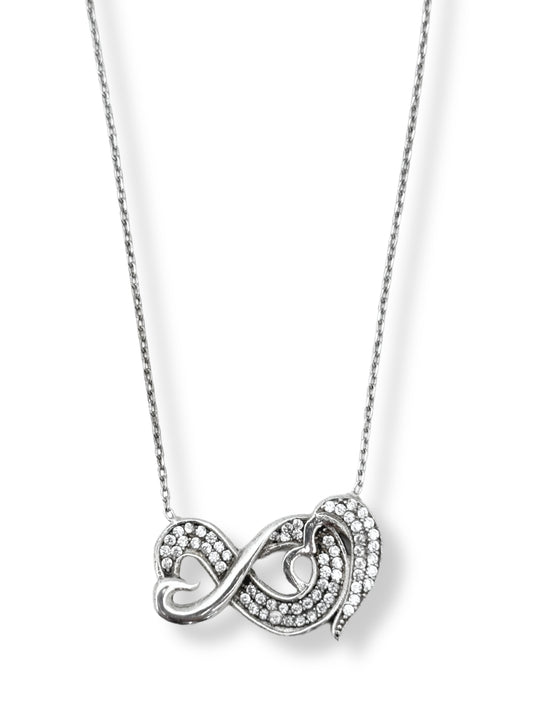 Beyaz Işıltılı Kalp Sarılı Infinity Hayalet Gümüş Kadın Sonsuzluk Kolye