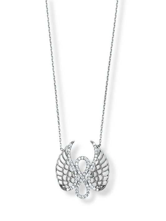 Işıltılı Infinity Kanat Detaylı Hayalet Gümüş Kadın Sonsuzluk Kolye