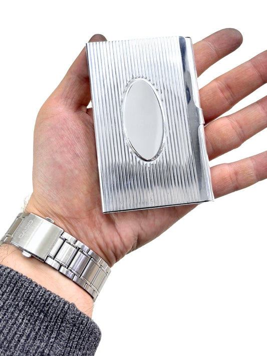 Çizgi Desenli Ortası Oval Gümüş Sigara Tabakası OS