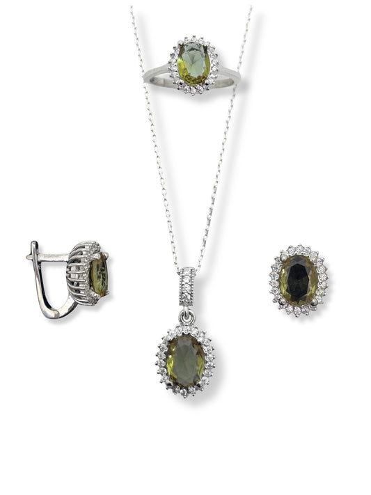 Oval Kesim Zultanit Taşlı Kadın Gümüş Set&Takım
